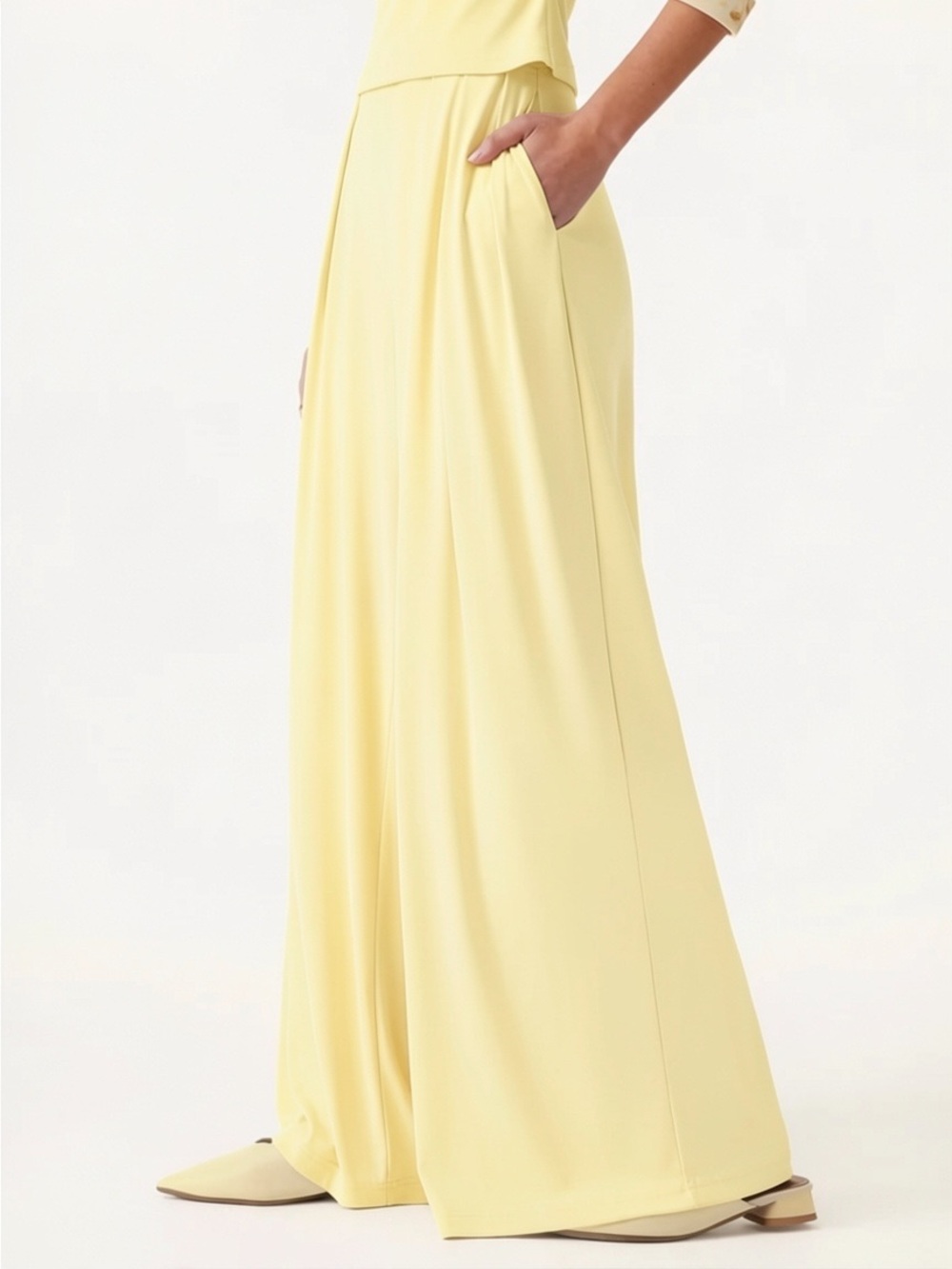 Ogl Sandwashed Mid Rise Pleated Wide Leg Palazzo Pant with Pockets small - Picture 3 of 4